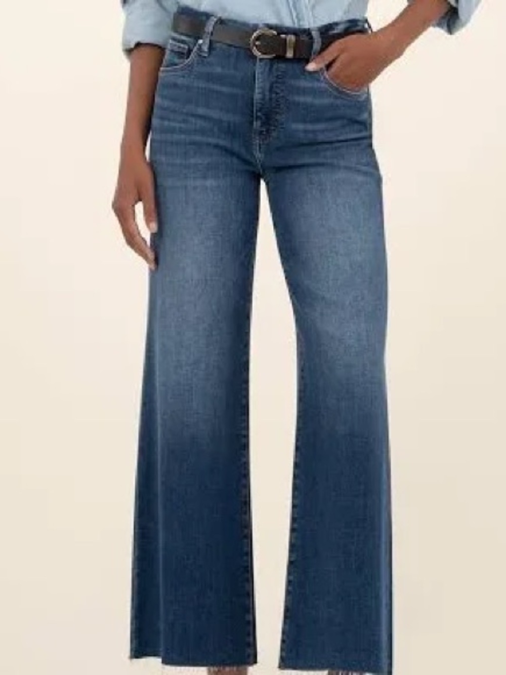 KUT From The Kloth Meg High Rise Wide Leg Jeans Womens 12 Cropped Raw Hem Denim